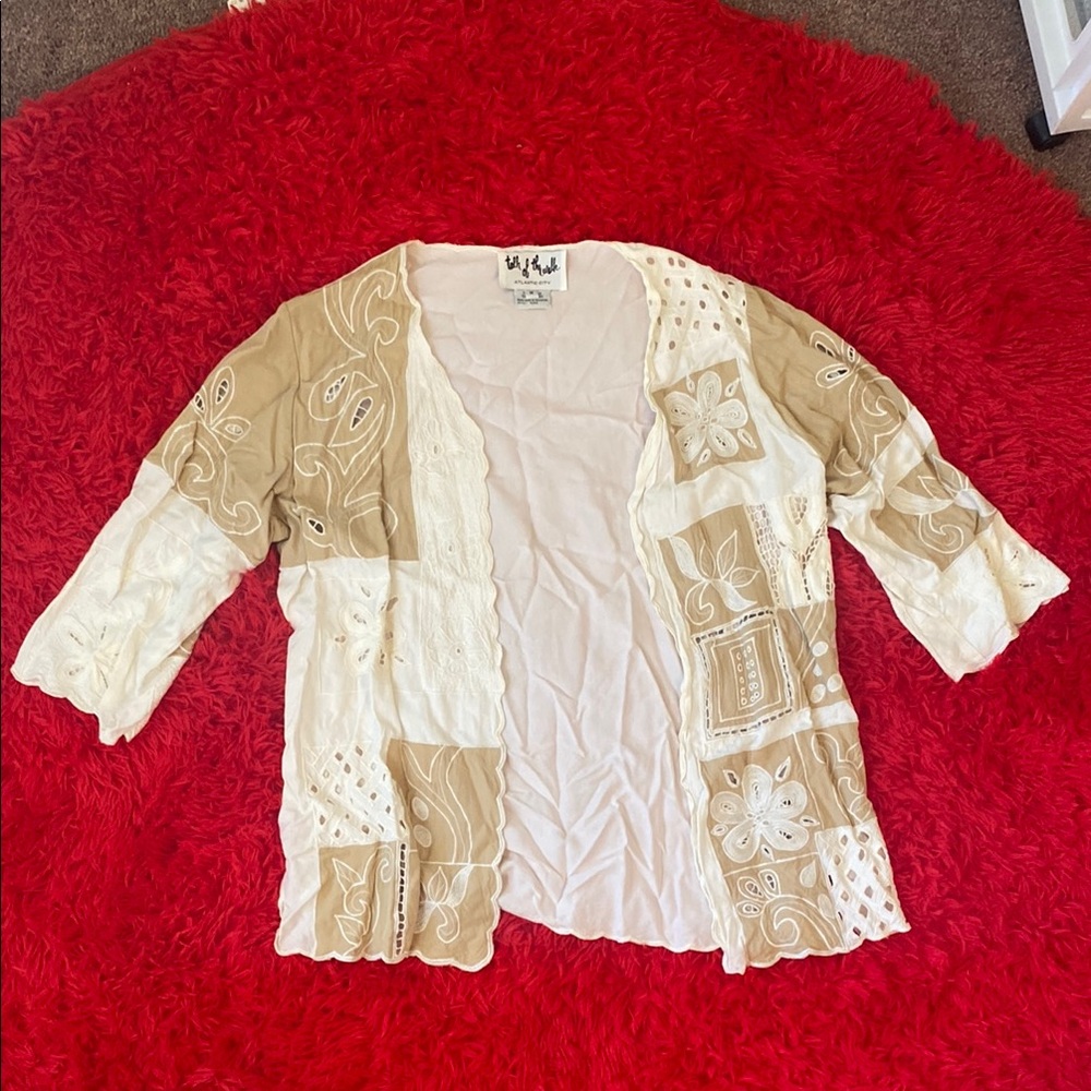 Beige and White Patchwork Cardigan